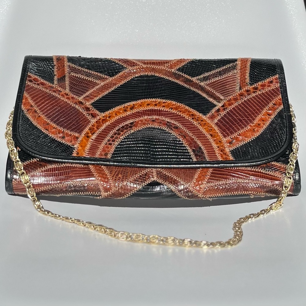 Vintage Bags By Varon, Snakeskin Brown Black Shoulder Bag